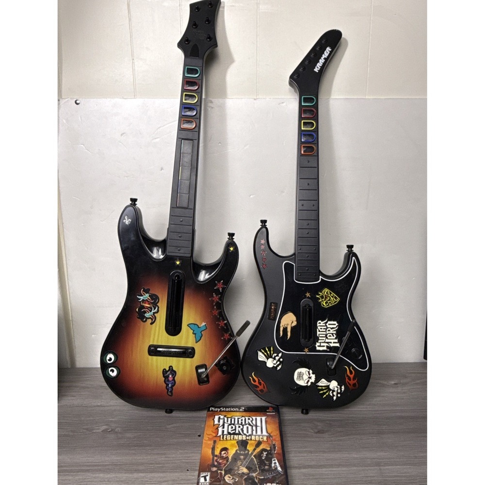 2 Guitar Hero Wireless Controllers Red Octane PlayStation 2 PS2 NO DONGLE W/Game